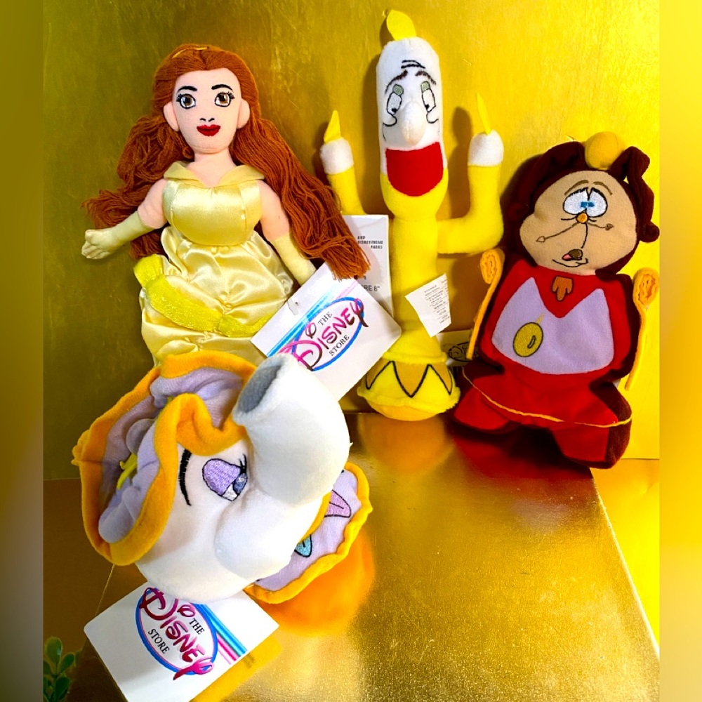 DISNEY EXCLUSIVE NWT VTG 90s BEAUTY AND THE BEAST RETIRED BEAN BAG PLUSH SET (4)